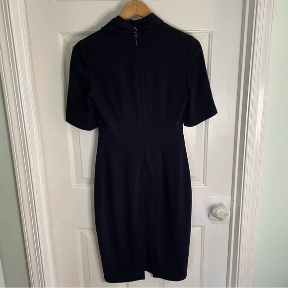 LK Bennett Dress Dr Lamarie Sheath ladies size 2 dark navy Draped Crepe preppy - Picture 6 of 9